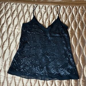 Vintage Calvin Klein 100% Silk Black Sequined Spaghetti Strap Top Size S